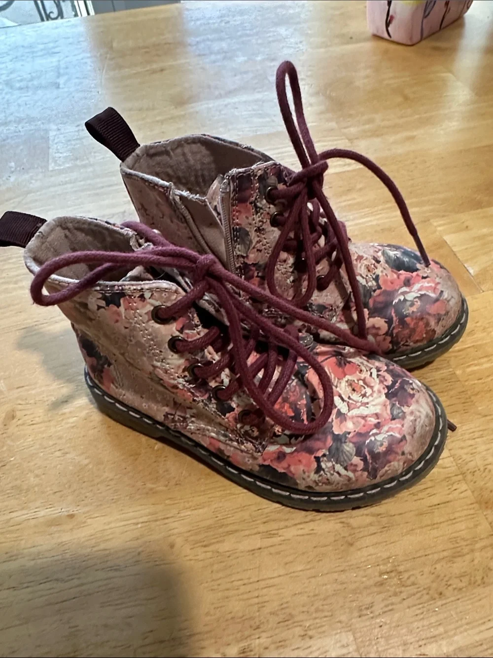 Zara Pink and Plum Floral Lace-Up Toddler Ankle Boots